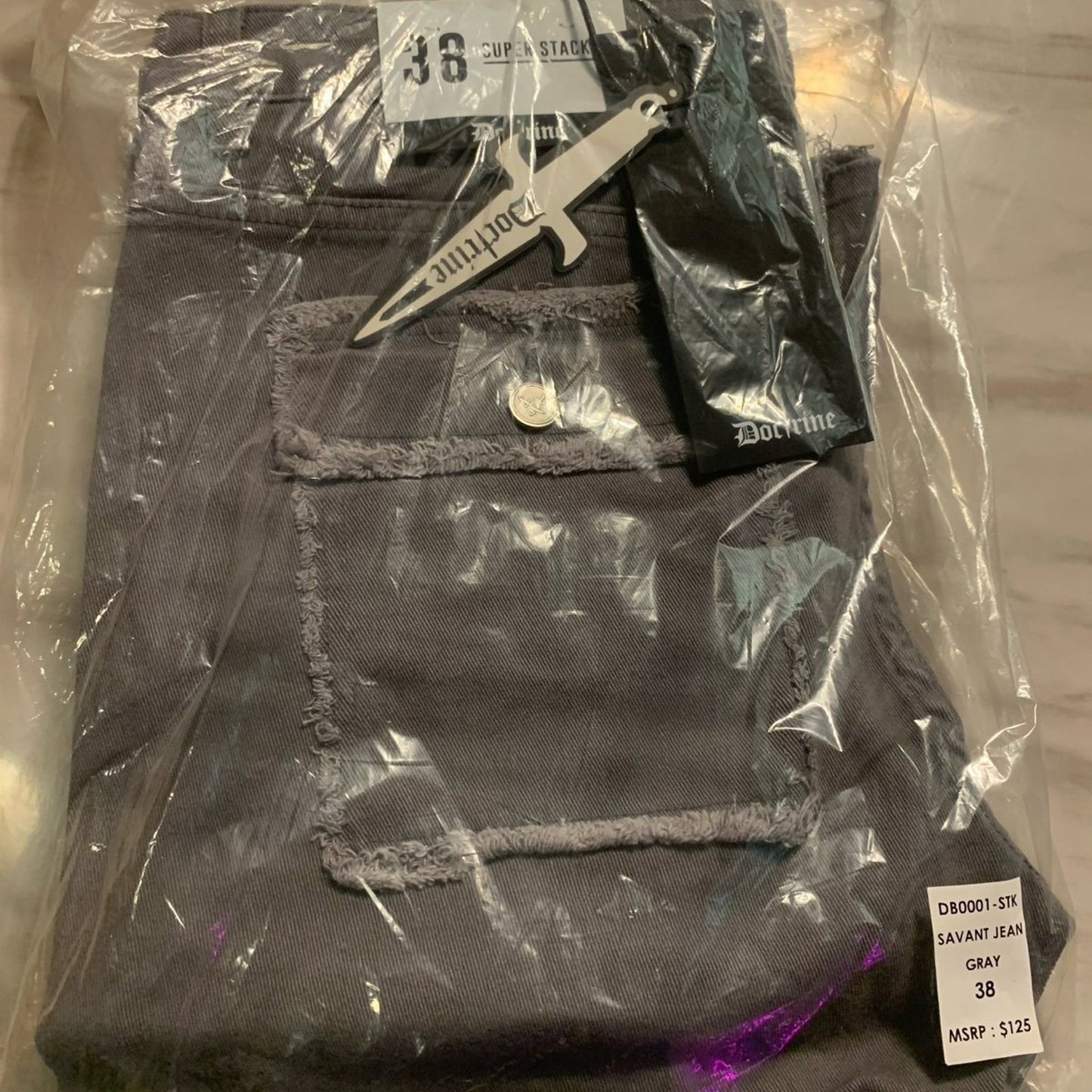 Doctrine Superstack Grey Mens Jeans Size 38