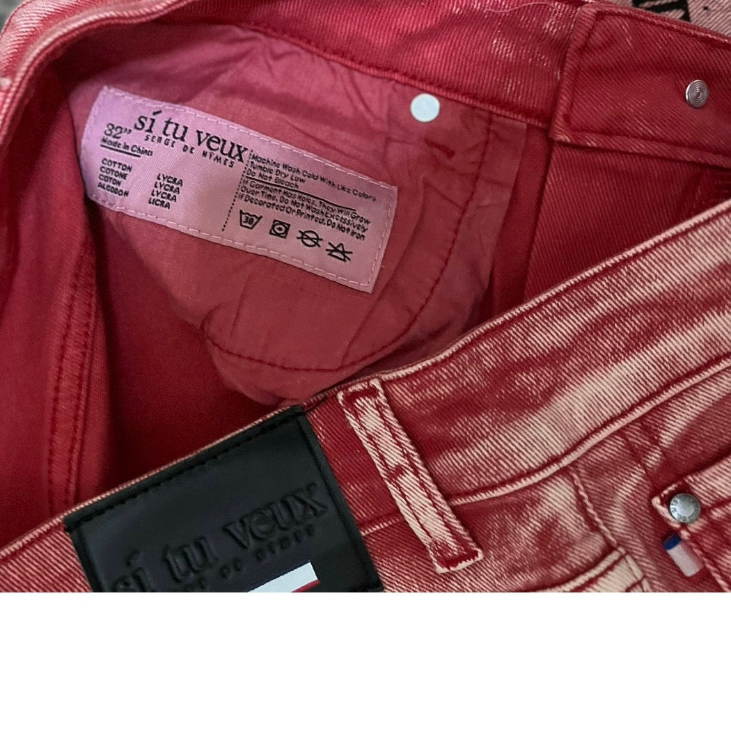 Si Tu Veux Red Superstack Men’s Jean’s Size 32 with Black design on the legs