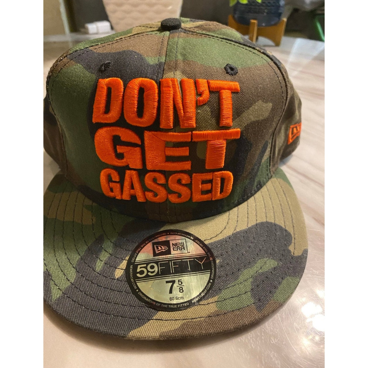 New Era Hat Size 7 5/8 Army & Orange Don’t Get Gassed