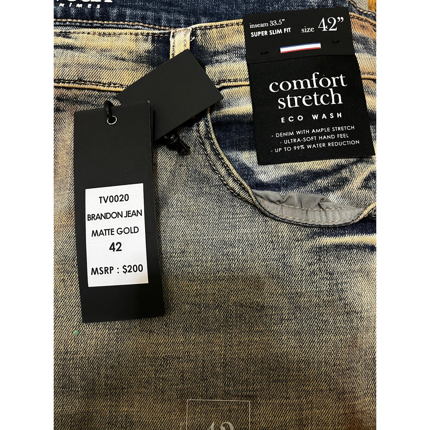 Si Tu Veux Brandon Jean’s Matte Gold Size 42 New
