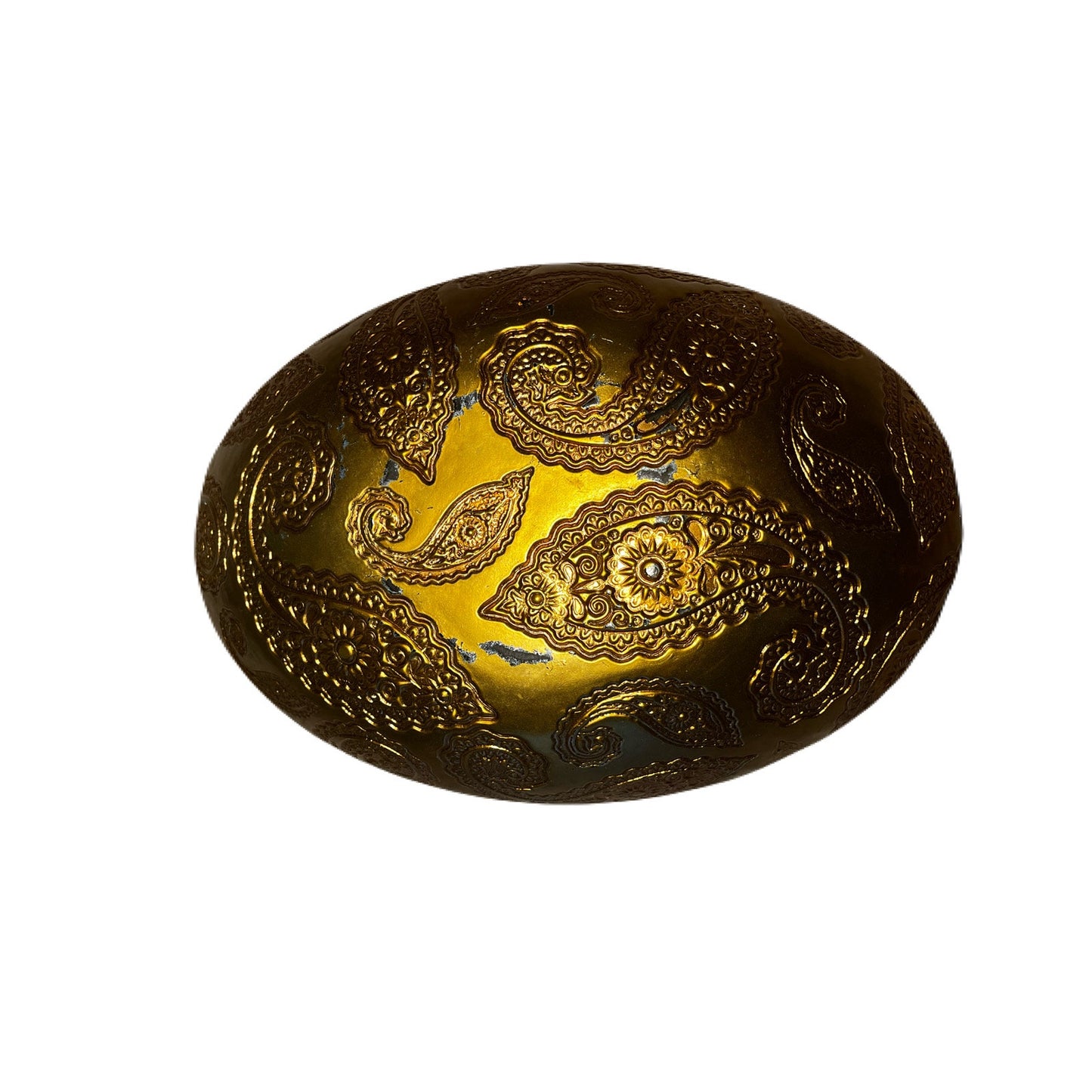 Green & Gold Glass fruit bowl 14” L 10”W 3” H