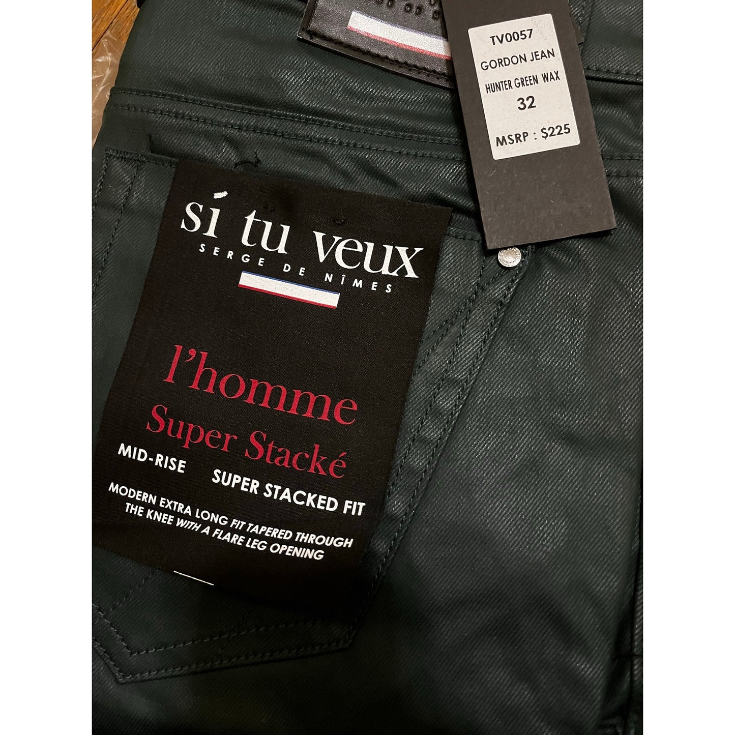 Si Tu Veux Hunter Green Wax Gordon Jeans Superstack Size 32