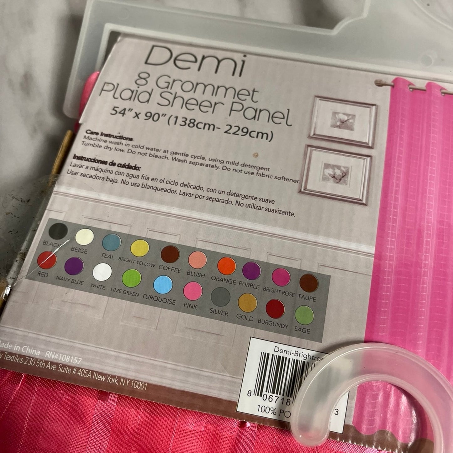 2 Demi-Bright rose 8 Grommet Plaid Sheer Panel 54” X 90” ( 138 cm -229 cm )
