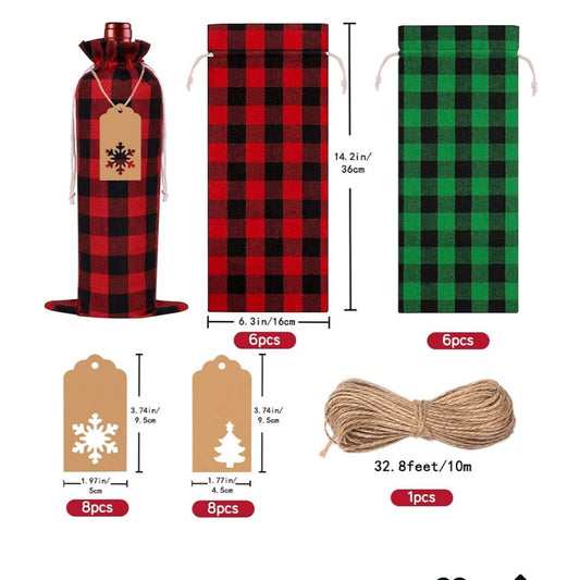 12 Christmas Wine Burlap Bags! Perfect for adding a rustic touch to your Christmas, New Year, wedding, or holiday parties.