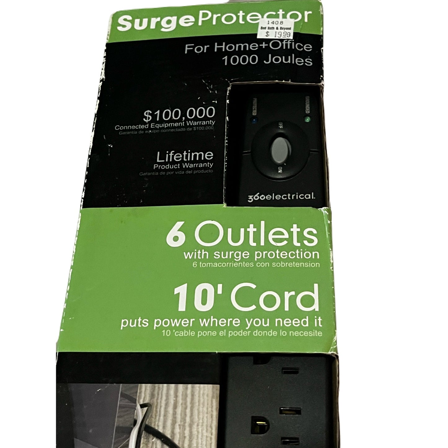 360 Electrical 6 Outlets With Surge Protection 10” Cord
