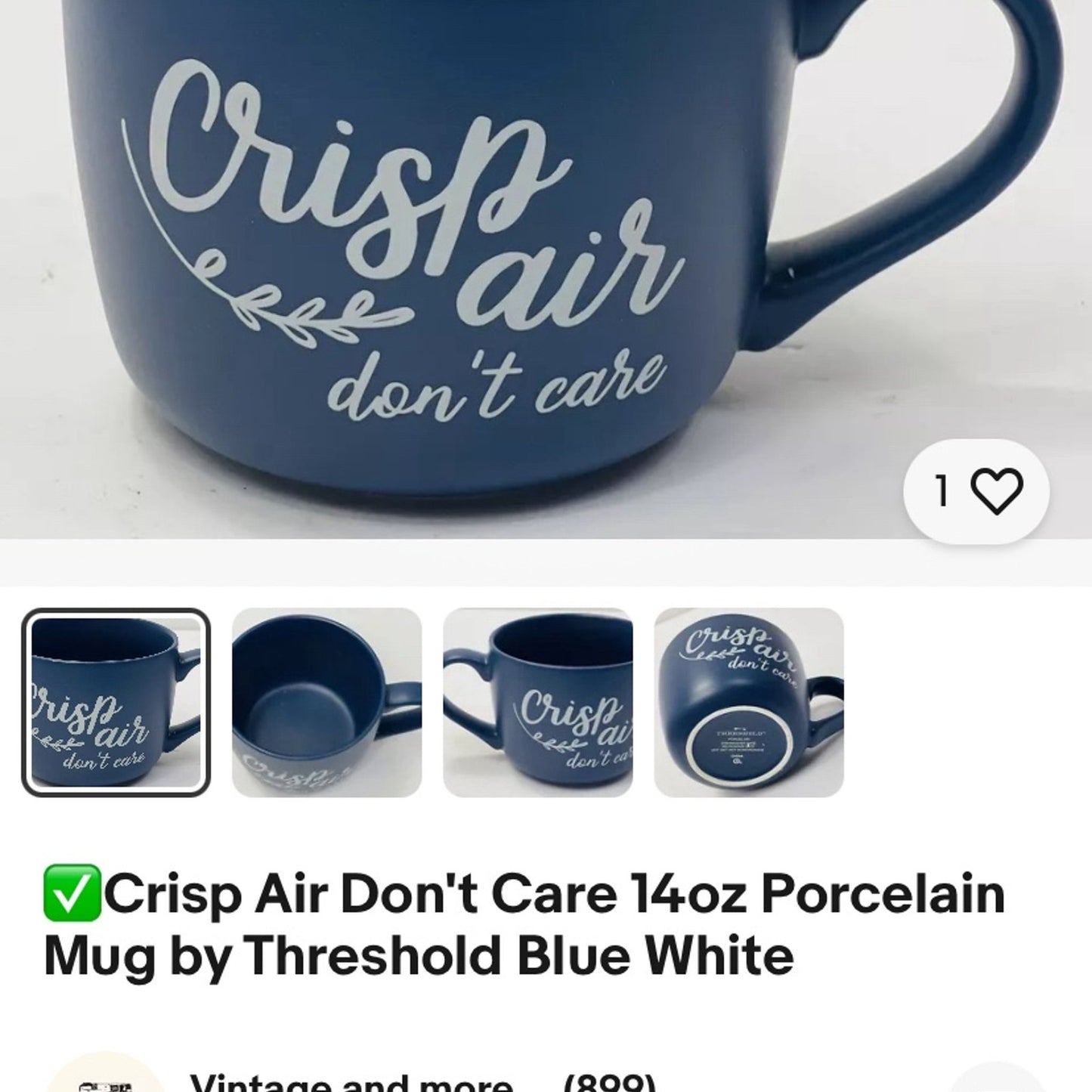 Crisp Air Dont Care 14oz Porcelain Mug by Threshold Blue White
