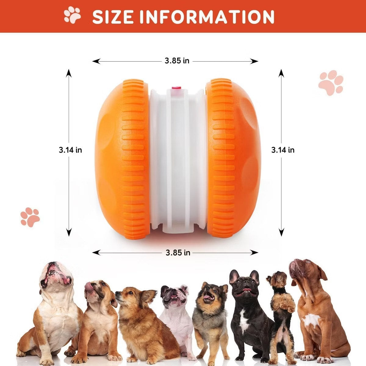 Attop Interactive Dog Toys, Random Path Automatic Moving and Rolling Dogs Toy with Rope Motion-Activated Orange