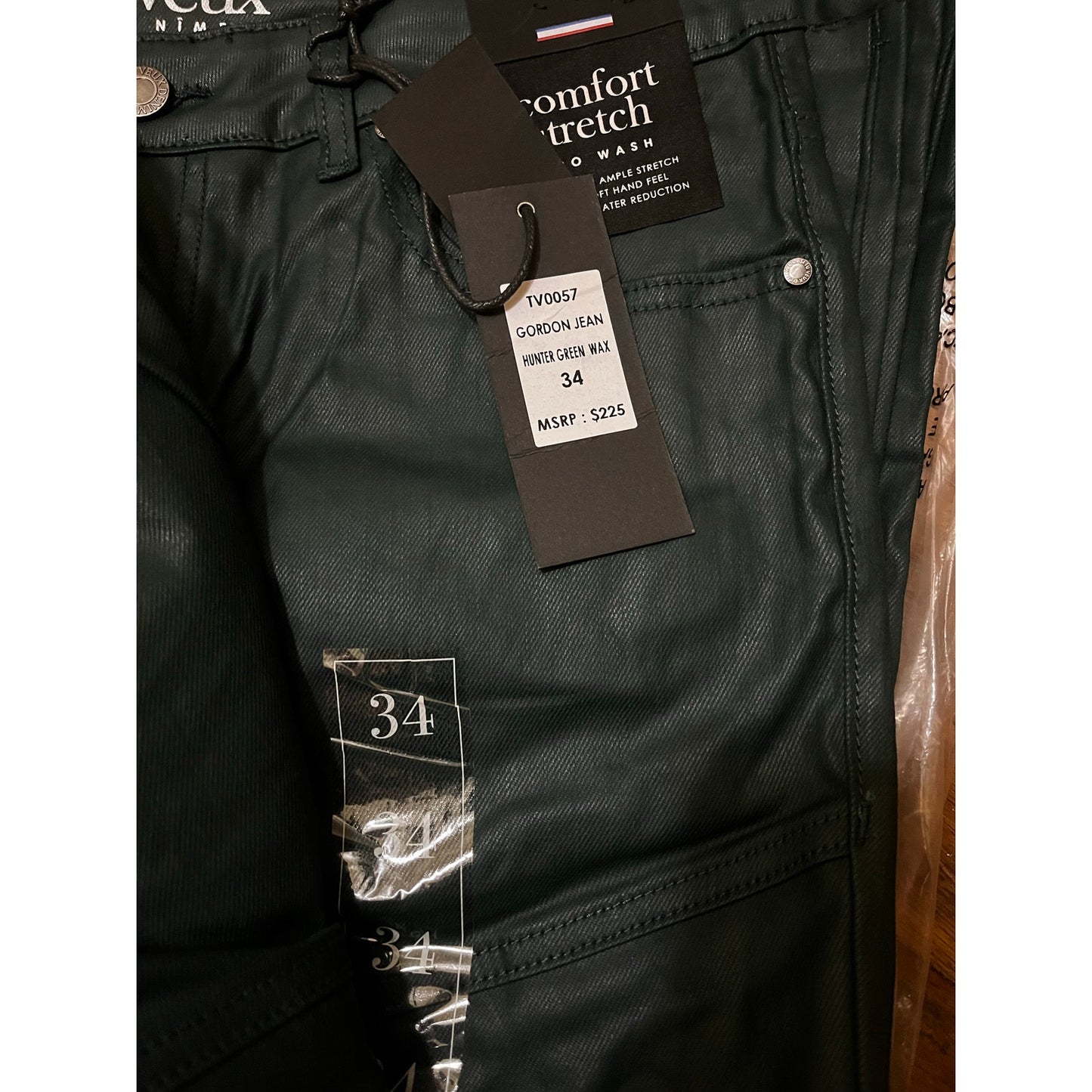 Si Tu Veux Hunter Green Wax Gordon Jeans Superstack Size34