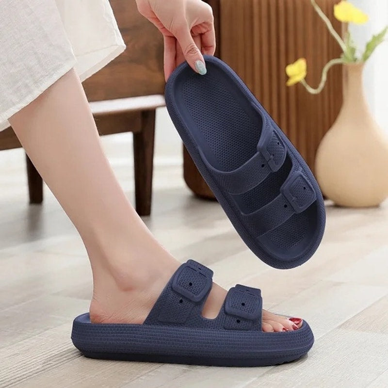 Unisex Slides Sandals Thick Sole Pillow Sandals wit Adjustable Double Buckle XXL