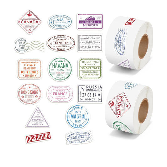 H1vojoxo Passport Stamps Sticker Rolls - 1000PCS Decorative Mini Vintage
