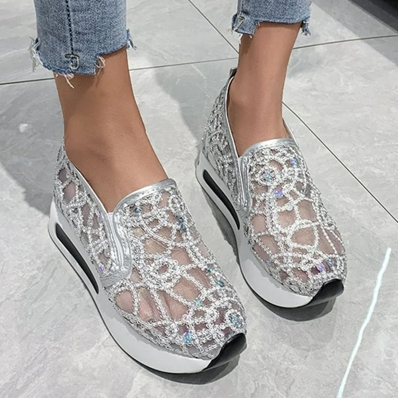 Mepaouo Wedges Shoes for Womens Breathable Glitter Casual Shoes Size 41 US-Sz 9