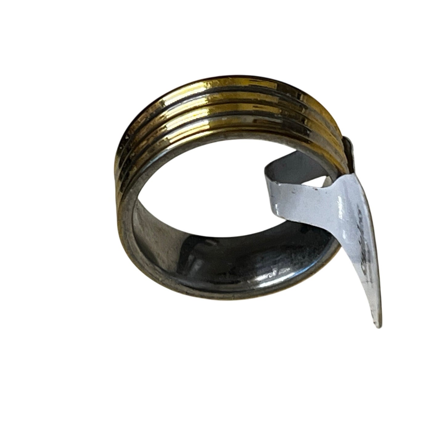 Gold Stainless Steel Ring With Stripes On It Size 18