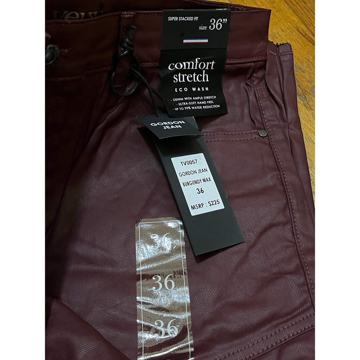 Si Tu Veux Gordon Jean’s Burgundy Wax Superstack  Size 36