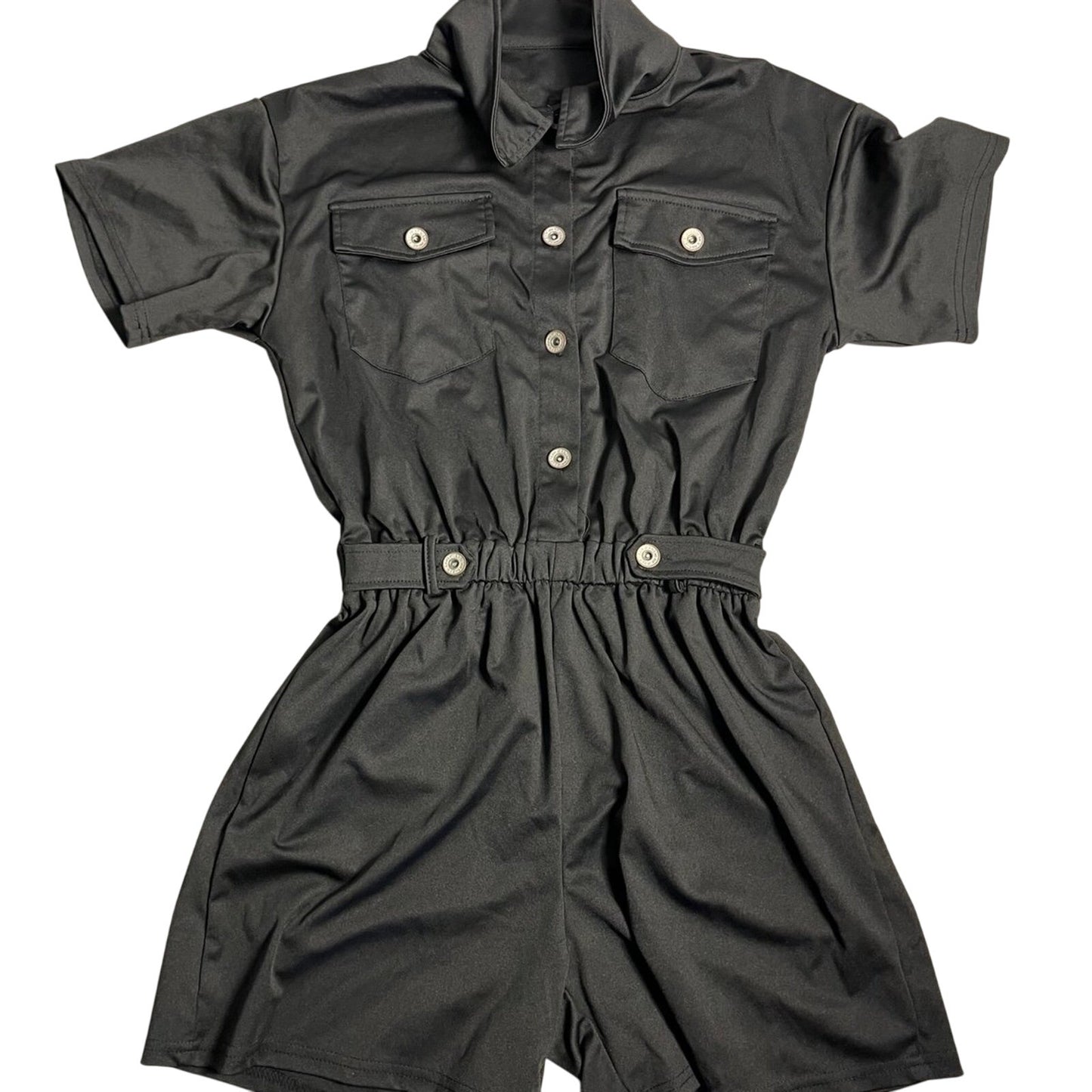 Short Jumpsuits for Women Buttoned Front Pocket Patched Shirt Jumpsuit Romper