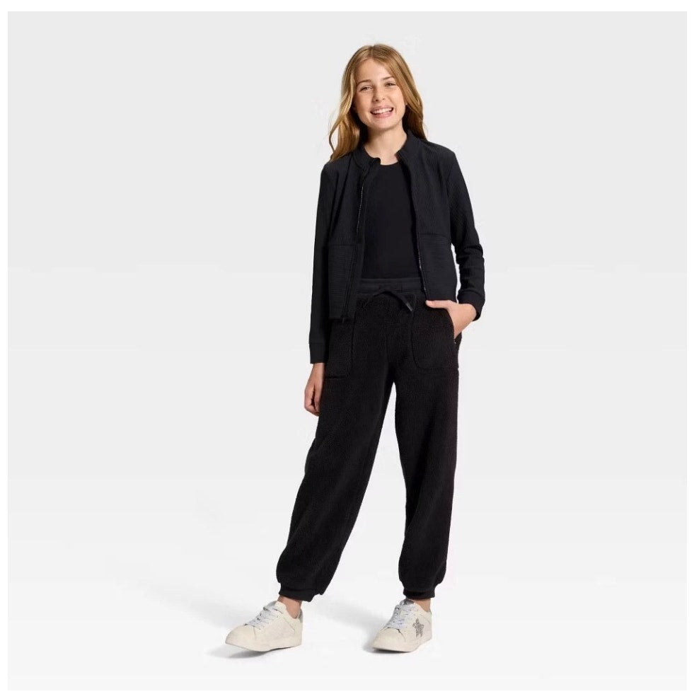 Girls' Faux Shearling Pants - All In Motion Black XS 4/5