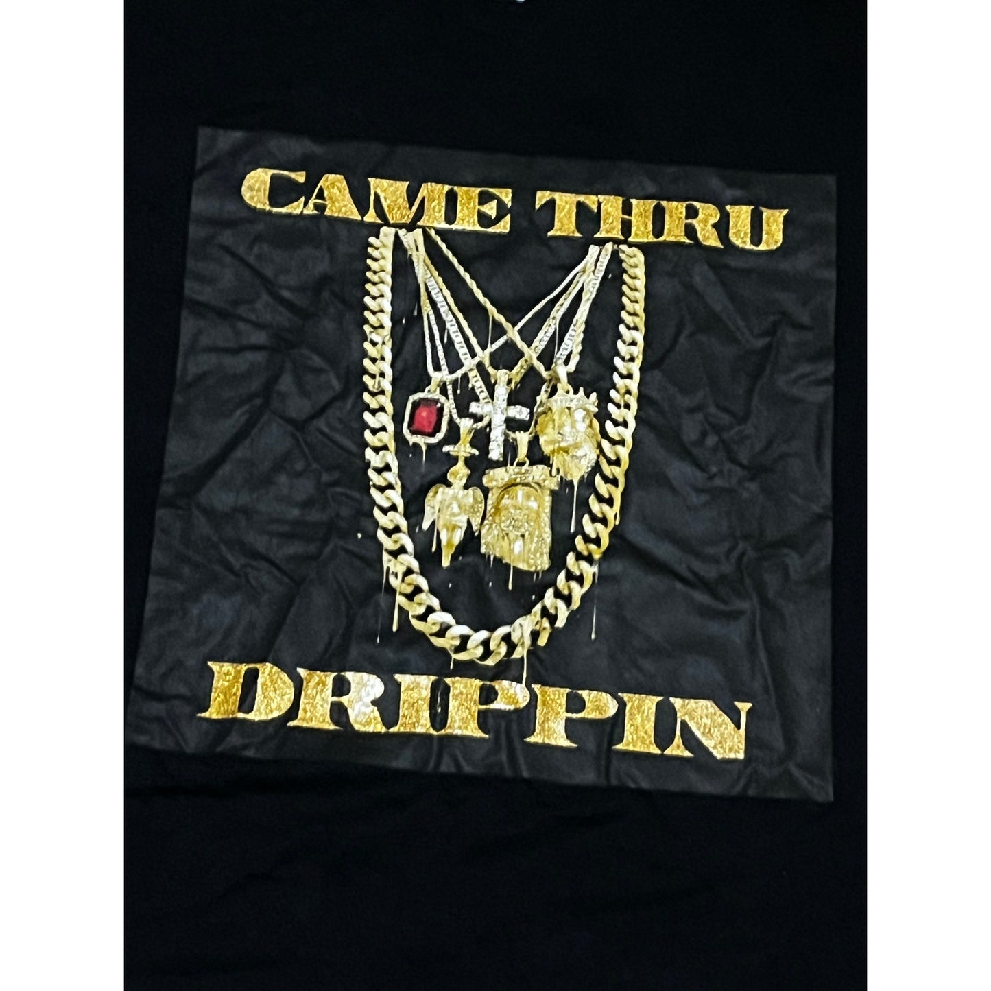 Come Thru Drippin Black Men’s T-Shirt With Gold Words
