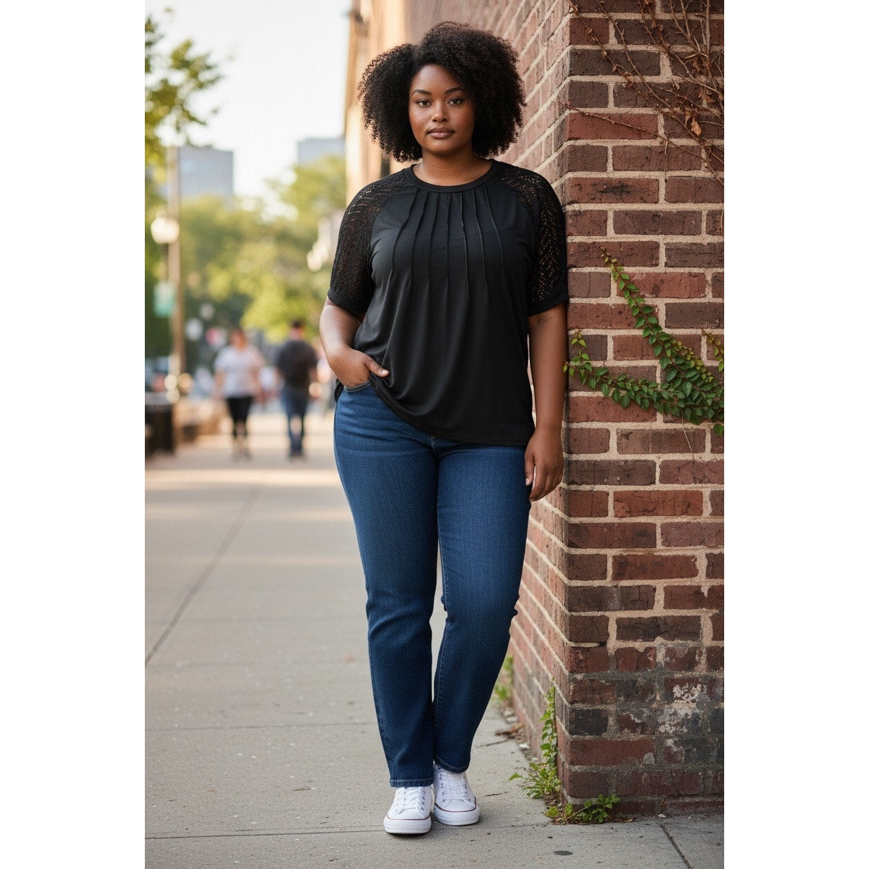 Women’s Black T-Shirt Size 4XL With See Thru Sleeves