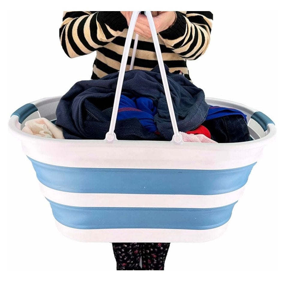 SAMMART 38L (10 Gallons) Collapsible Plastic Laundry Basket Blue
