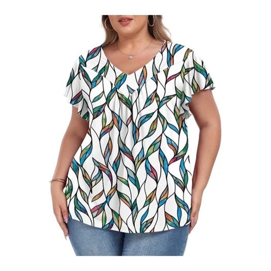 My Color Blue Women’s Shirt With Colorful Leaves On It Size XXL