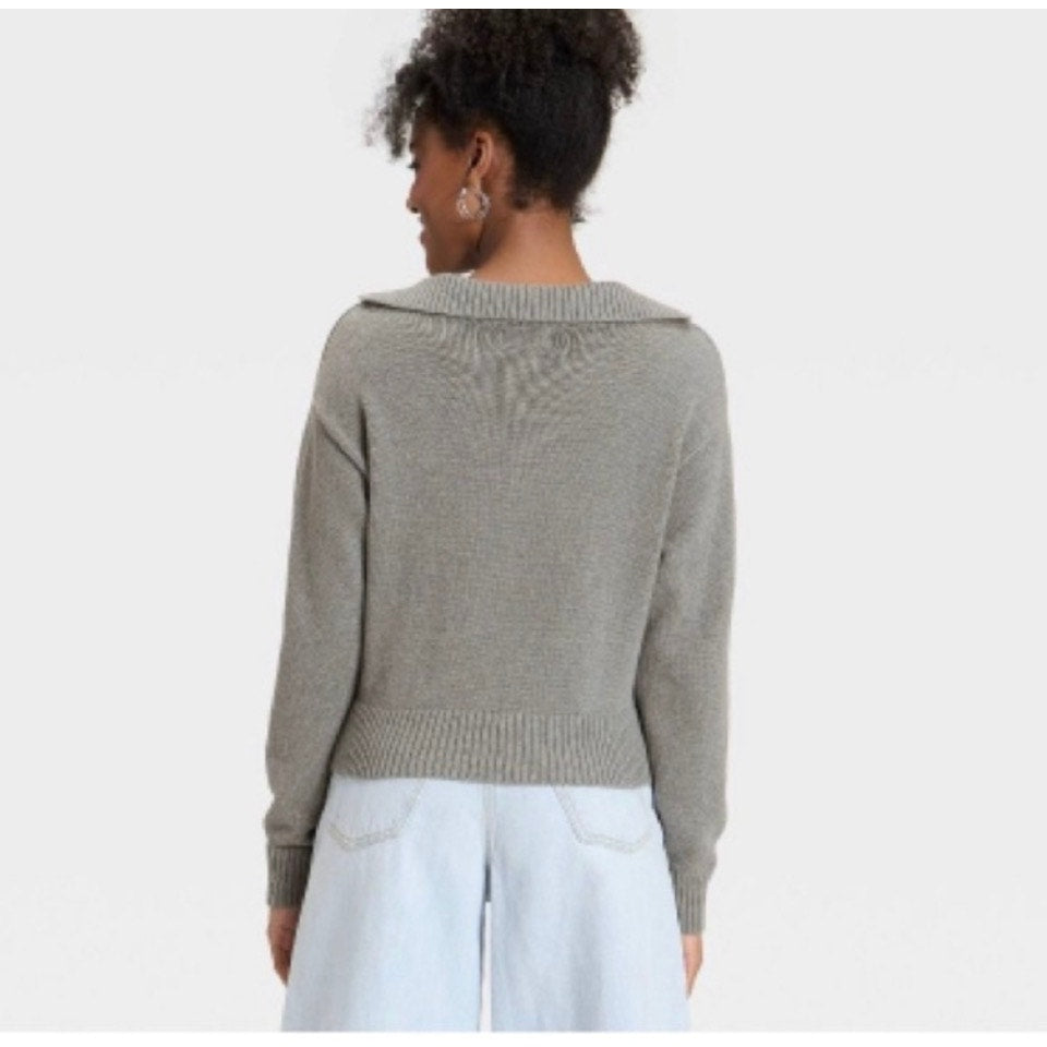 Women’s Long Sleeve Collared Neck Pullover Sweater - Universal Thread Gray Sz L