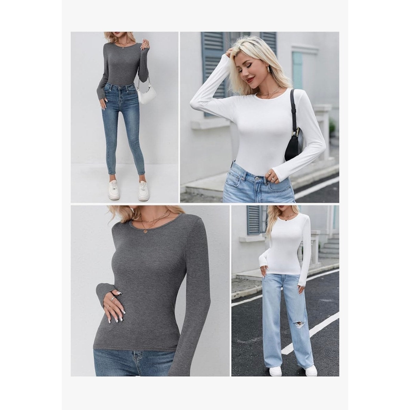 3 Pack Women's Crewneck Long Sleeve Shirts Slim Crew Neck Slim Size medium