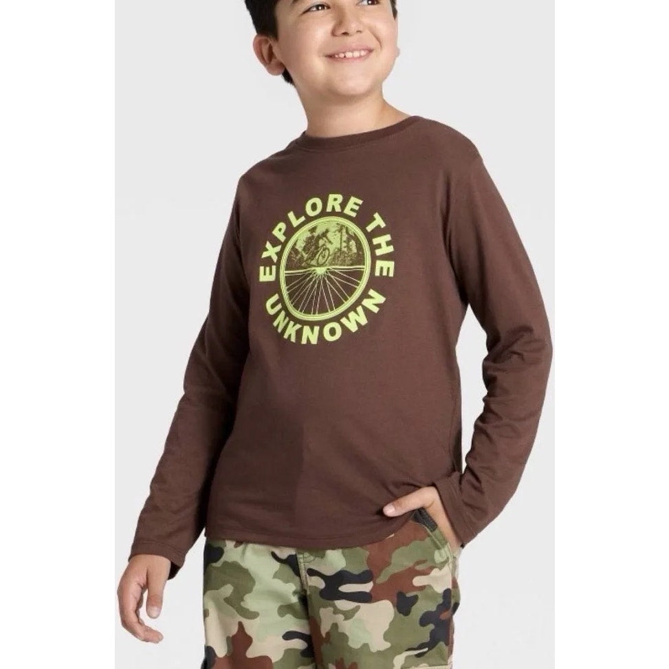 Boys' Long Sleeve Graphic T-shirt - Cat & Jack Brown XS 4/5