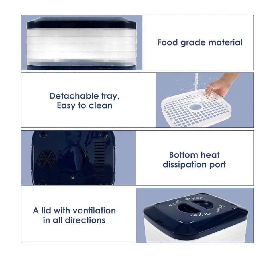 Food Dehydrator, 5 Trays Food Dryer Machine, Temperature Control  Blue