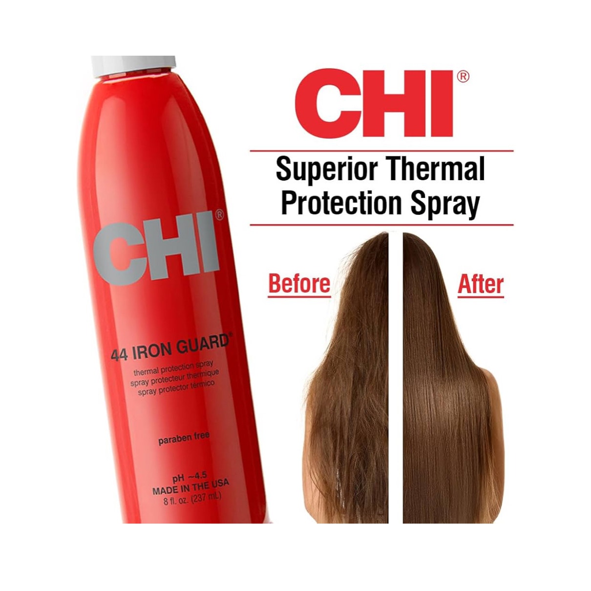 CHI 44 Iron Guard Thermal Protection Spray, Nourishing Formula Helps Resist Heat Damage to Hair & Tame Frizz, Clear, 8 Oz