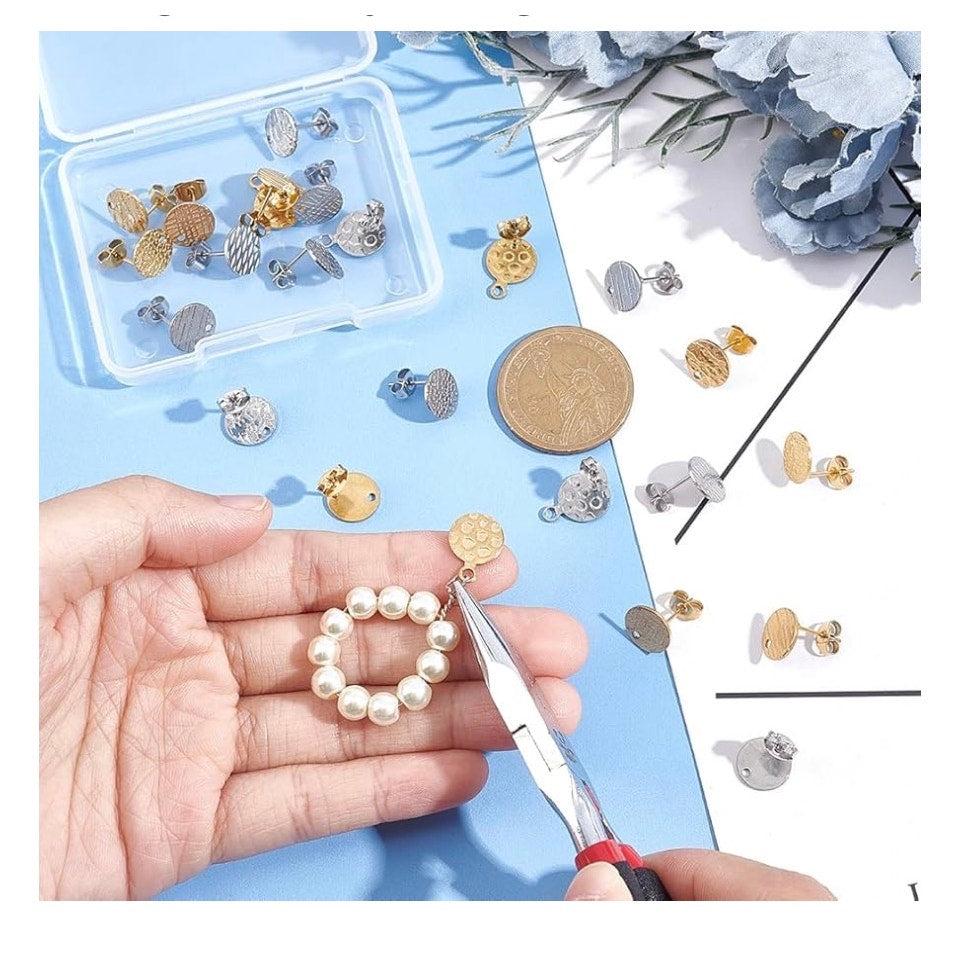 UNICRAFTALE 24 Pcs 2 Colors 6 Styles 304 Stainless Steel Stud Earring Findings