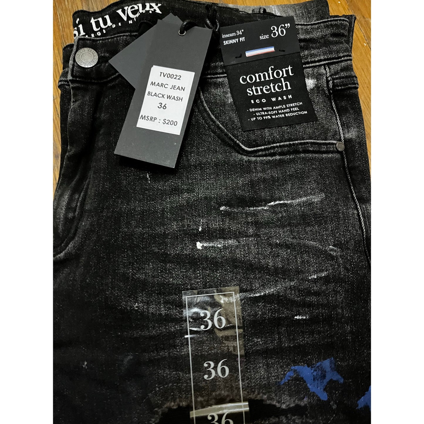 Si Tu Veux Marc Jeans Black Wash Superstack Mens Size 36