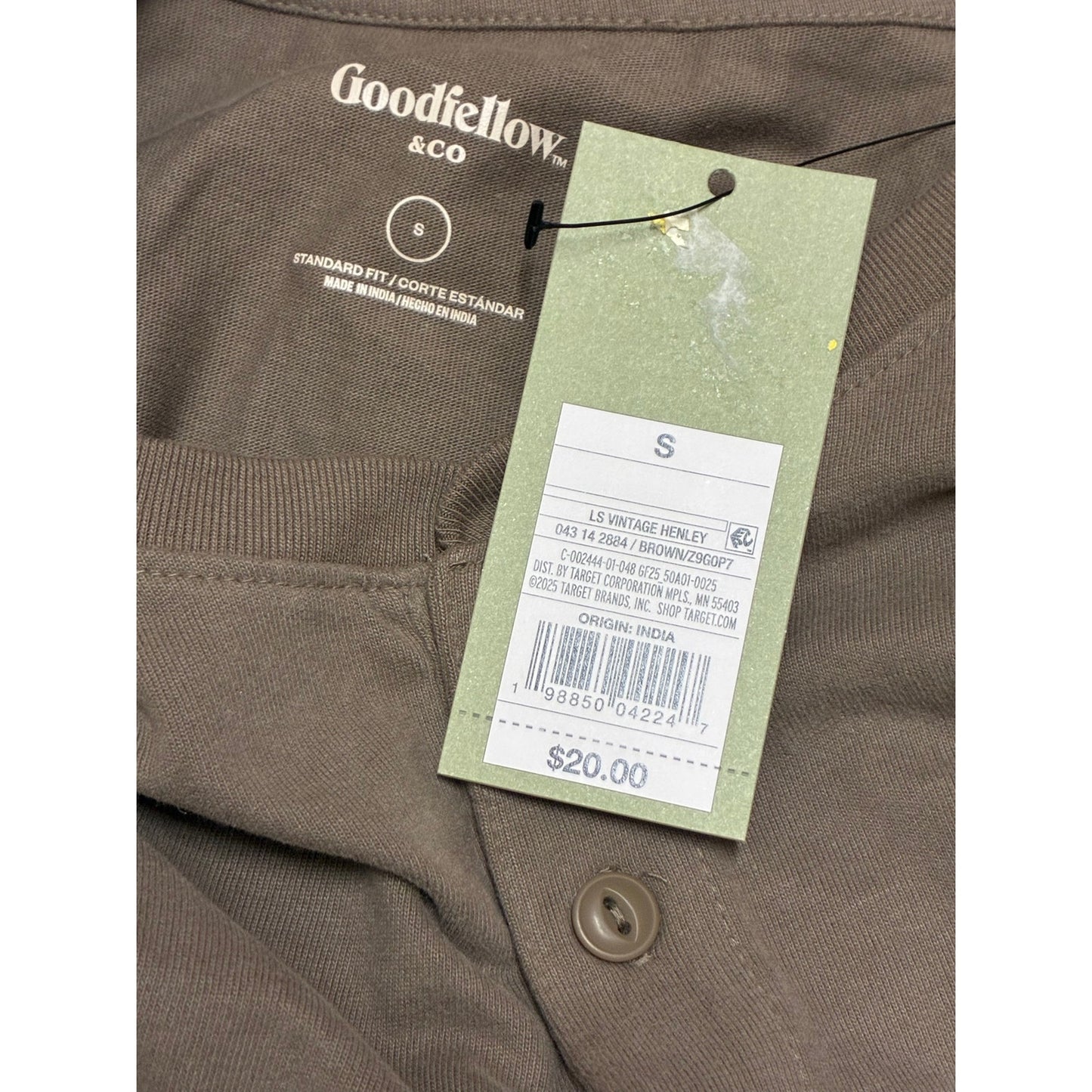 Good Fellow & co Men’s Long Sleeve With 3 Buttons Size Small
