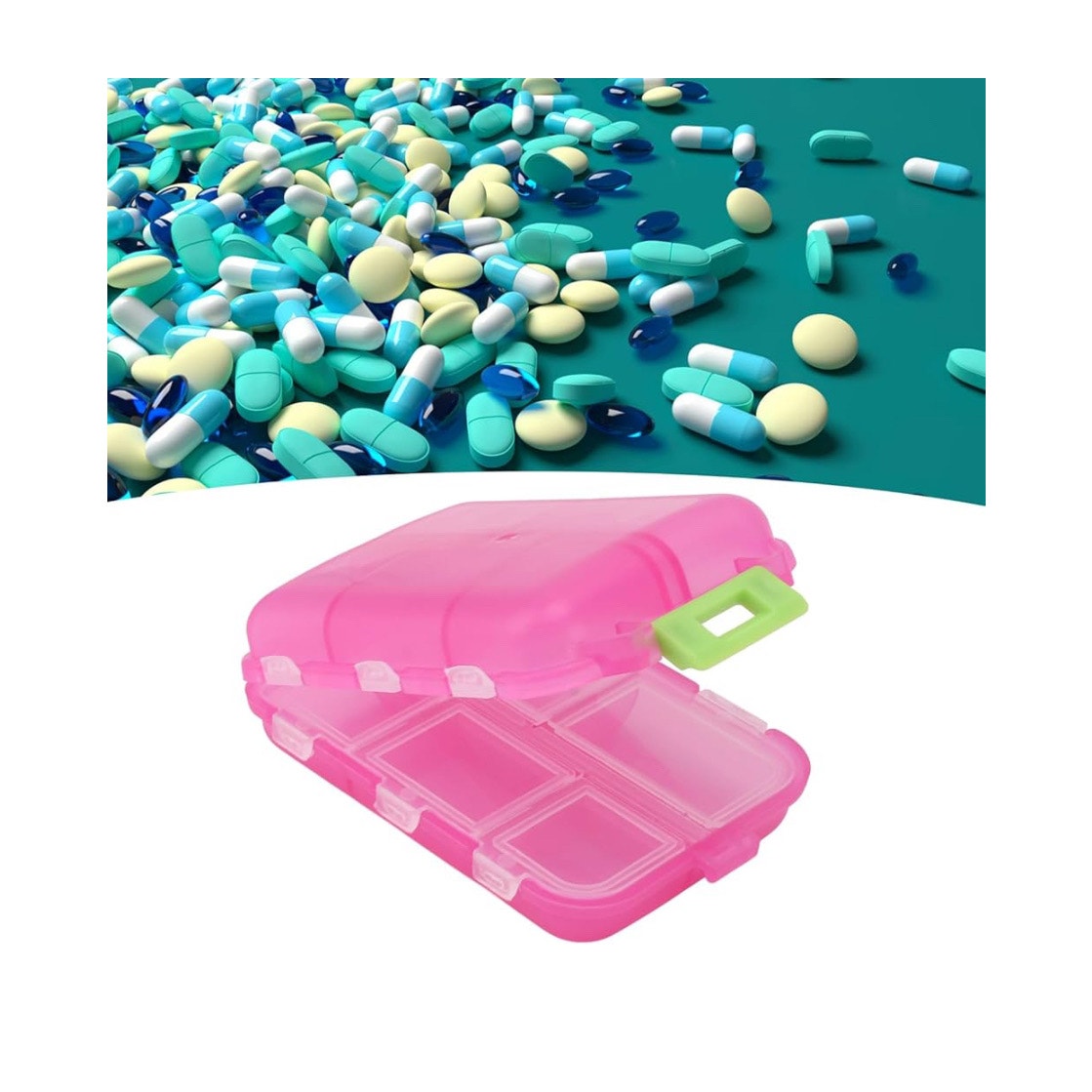 Pill Case,Pill Organizer,10 Compartments Buckle Lock Weekly Portable Medicine