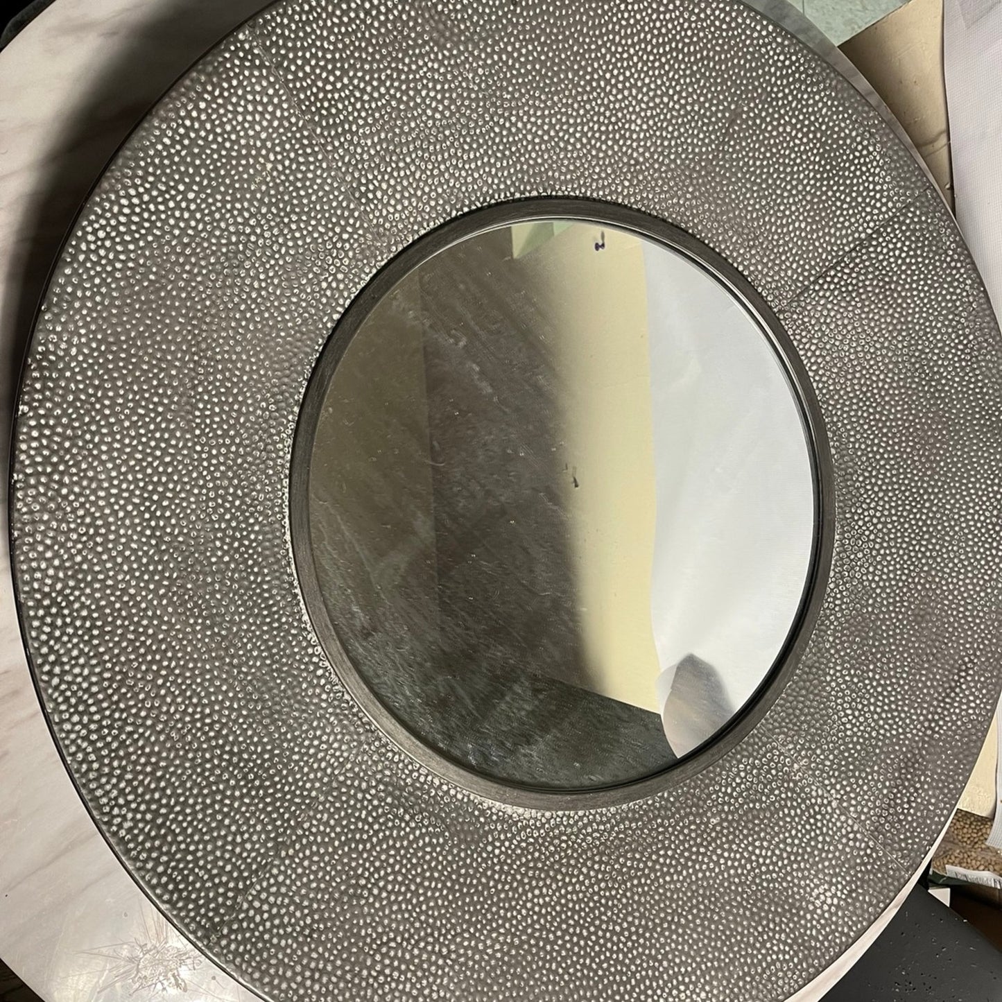 Textured Monochrome Round Mirror