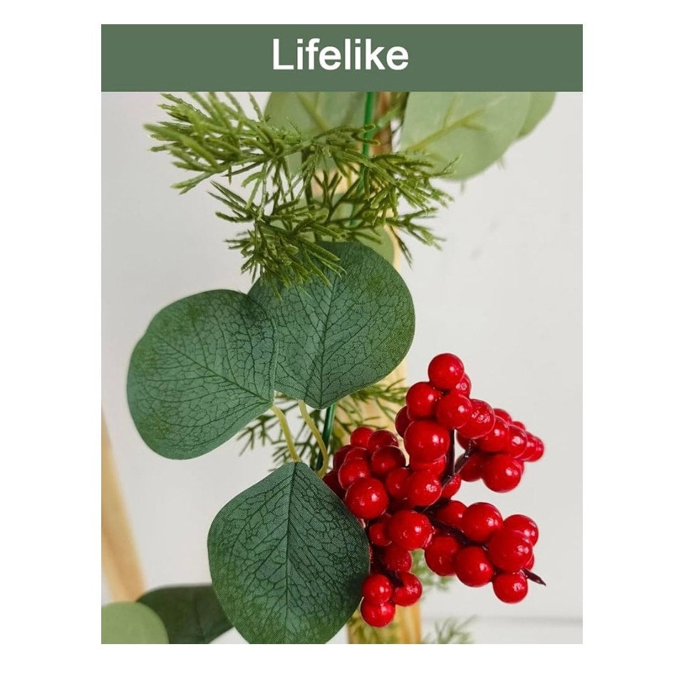 5.9 Feet Eucalyptus Leaves Red Berry Norfolk Pine Christmas Greenery Garland