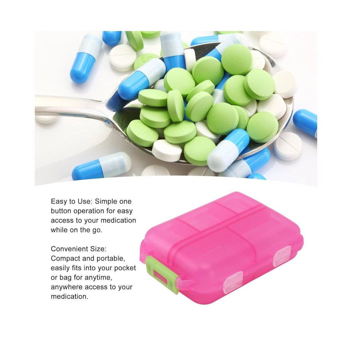 Pill Case,Pill Organizer,10 Compartments Buckle Lock Weekly Portable Medicine