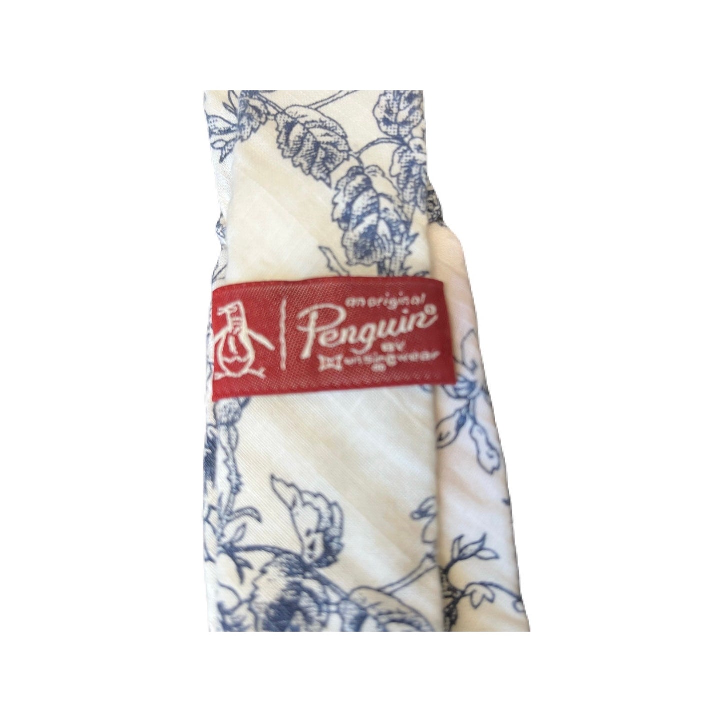Penguin Men’s Tie White with Blue leafs On It