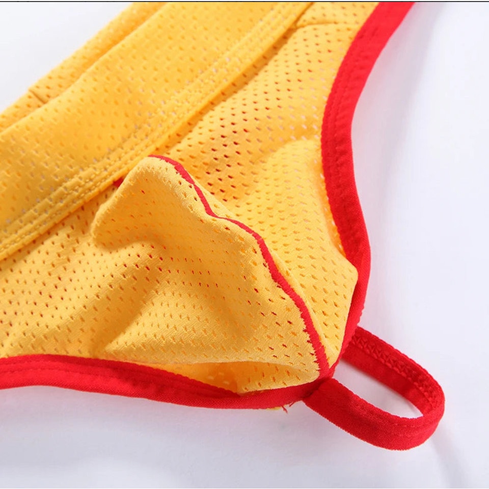 WJ Man Thong Low Waist Nylon Mesh Breathable Men's Thong T Briefs 4003-DK Small