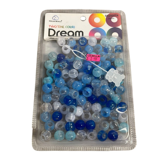 DREAM WORLD - Two Tone Colors Medium Hair Beads Clear Blue 100 PIECES (BR2500BL)