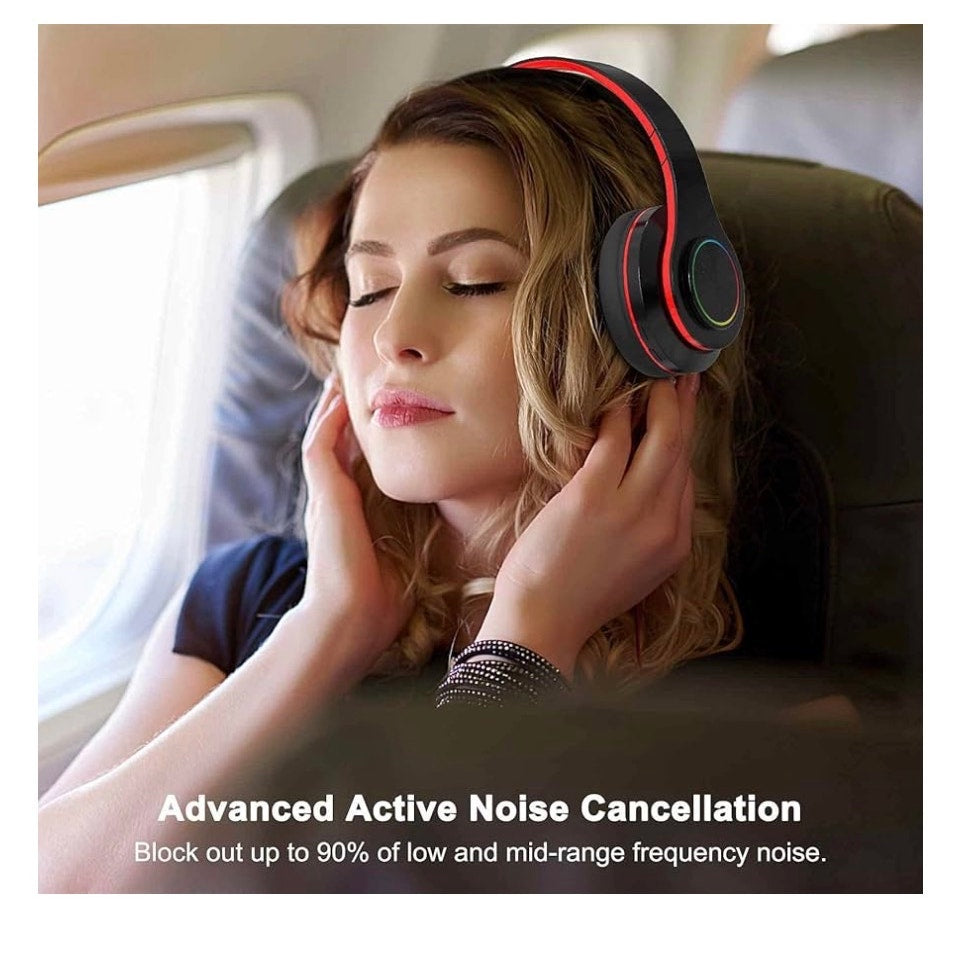 Bluetooth Over Ear Headphones, LED Lights Headphones with Built-in Mic B39