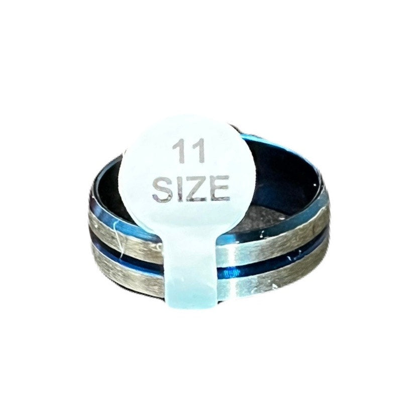Blue & Sliver Stainless Steel Men’s Ring Size 11