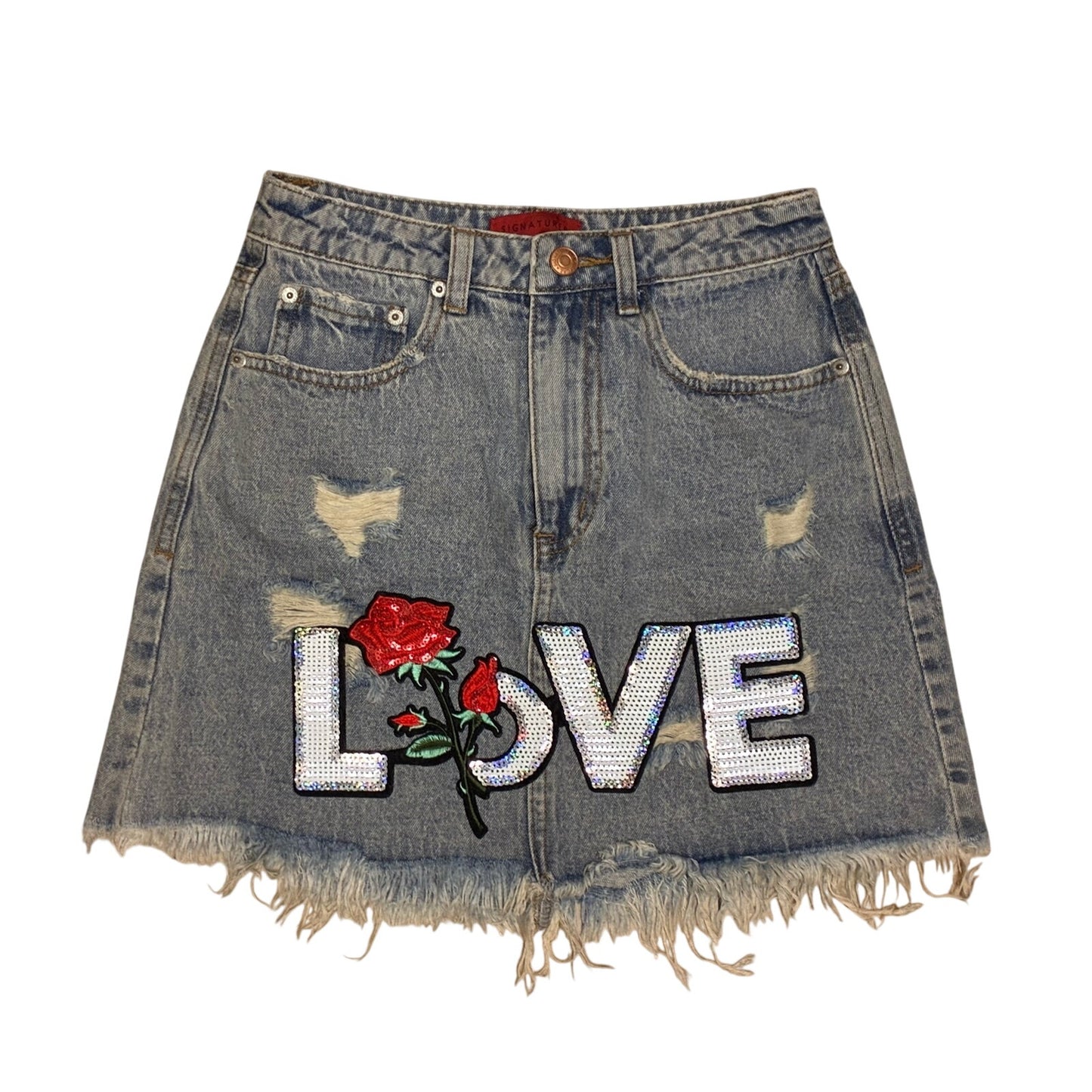 Signature 8 Women’s Blue Skirt Size Medium With Love In The Front