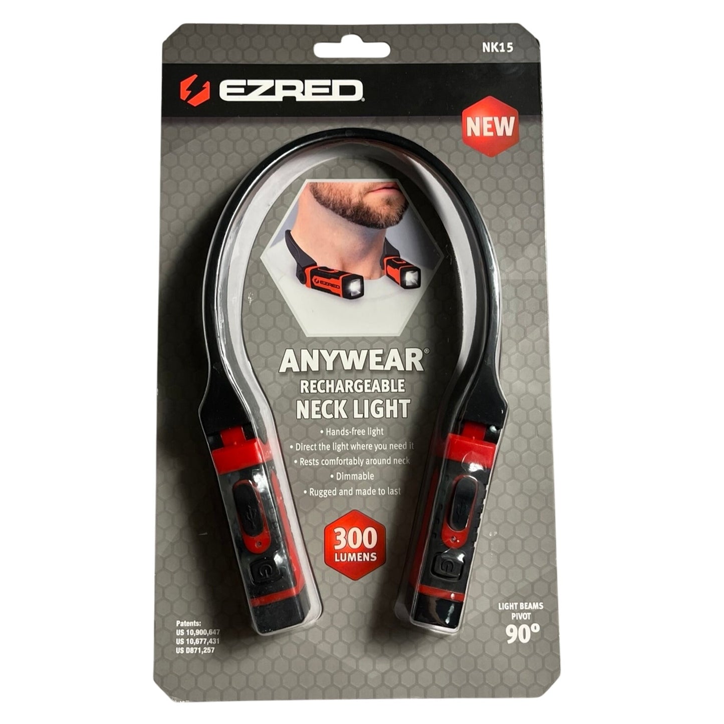 EZ Red Rechargeable Dimmable Flex Head Neck Light, 300 Lumens Red