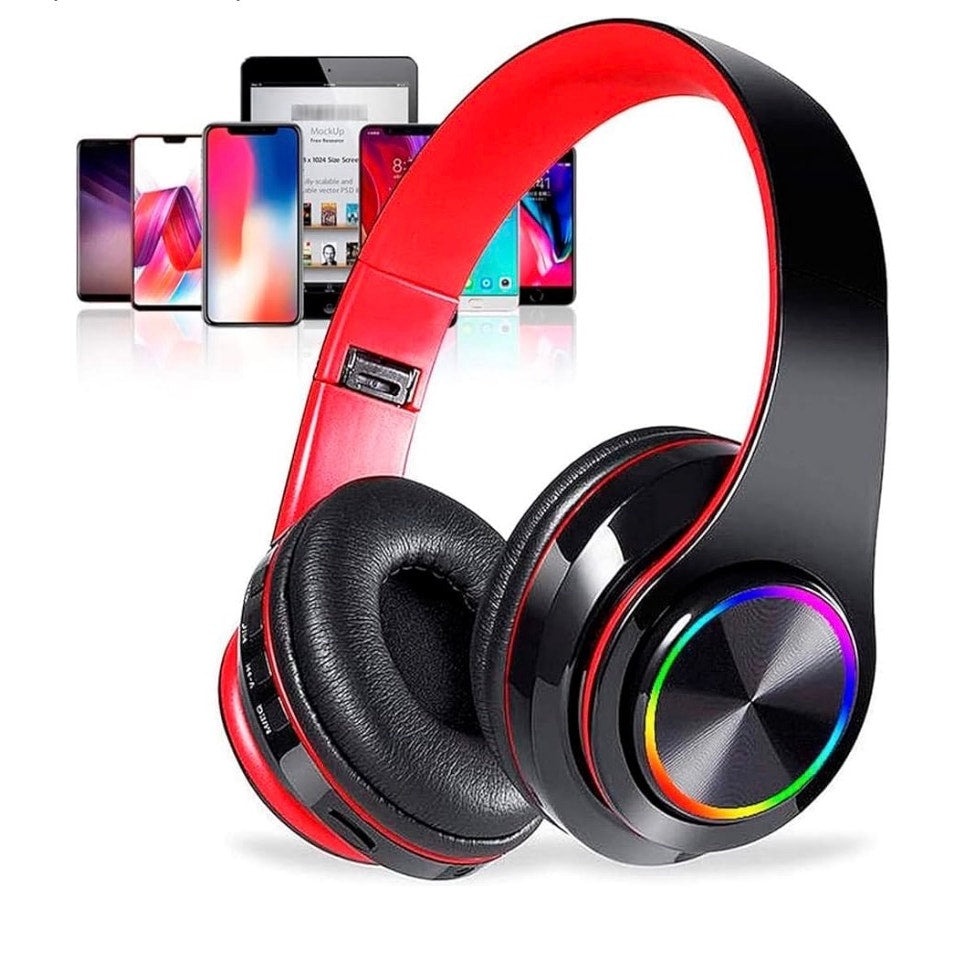 Bluetooth Over Ear Headphones, LED Lights Headphones with Built-in Mic B39