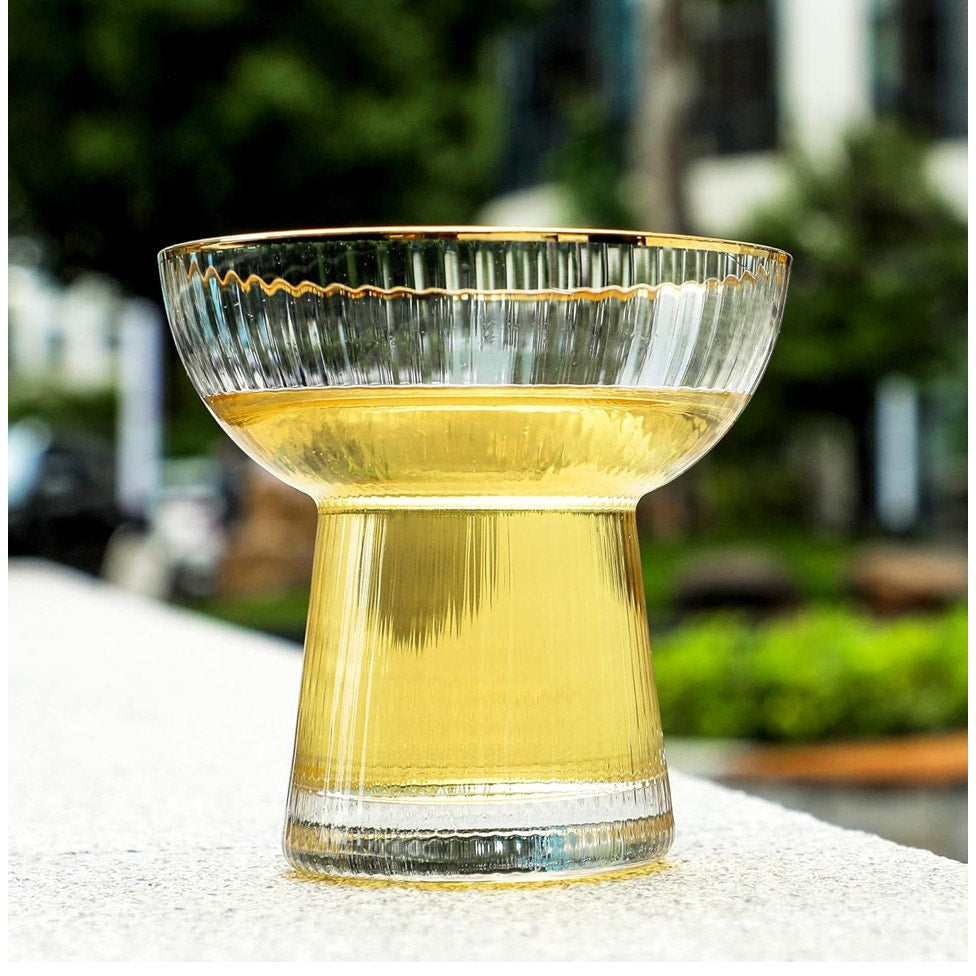 Lysenn Stemless Margarita Glasses Set of 2  – 10 oz Gold Rim