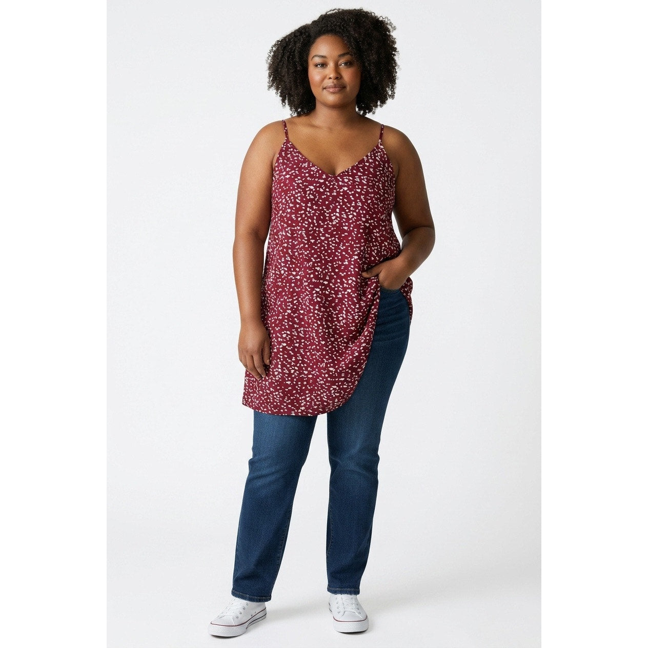 SHEIN burgundy Ditsy Floral Print Cami Top Size 4XL