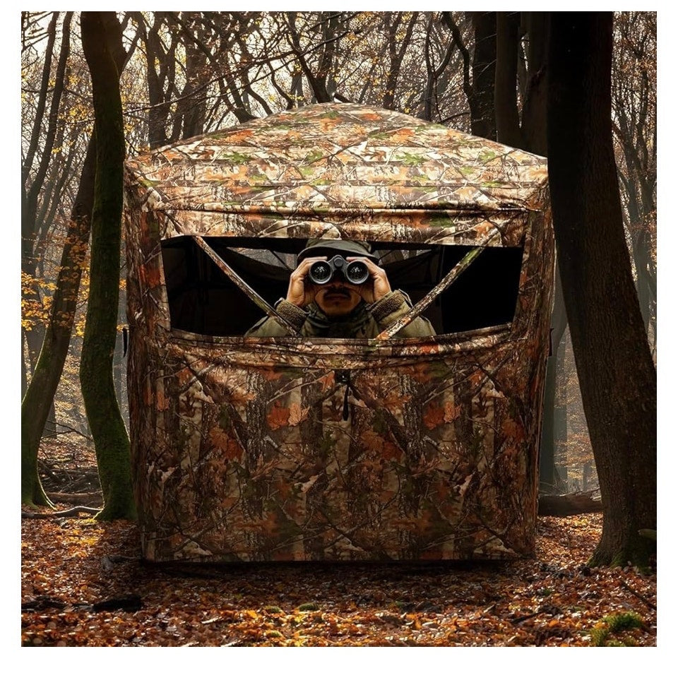 FUNHORUN Hunting Blind 270/360 Degree See Through Ground Blind，2/3 Person Tent