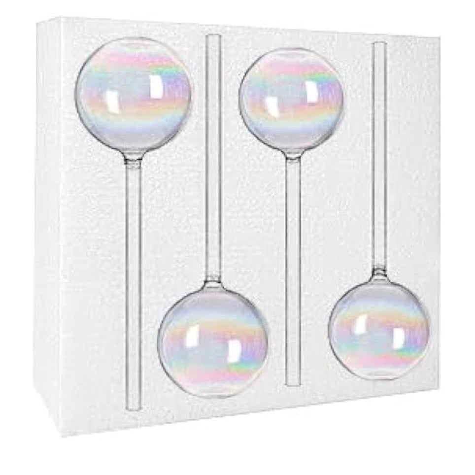 4 Pcs Iridescent Glass Plant Watering Globes - 9 Inch Self Watering Planter