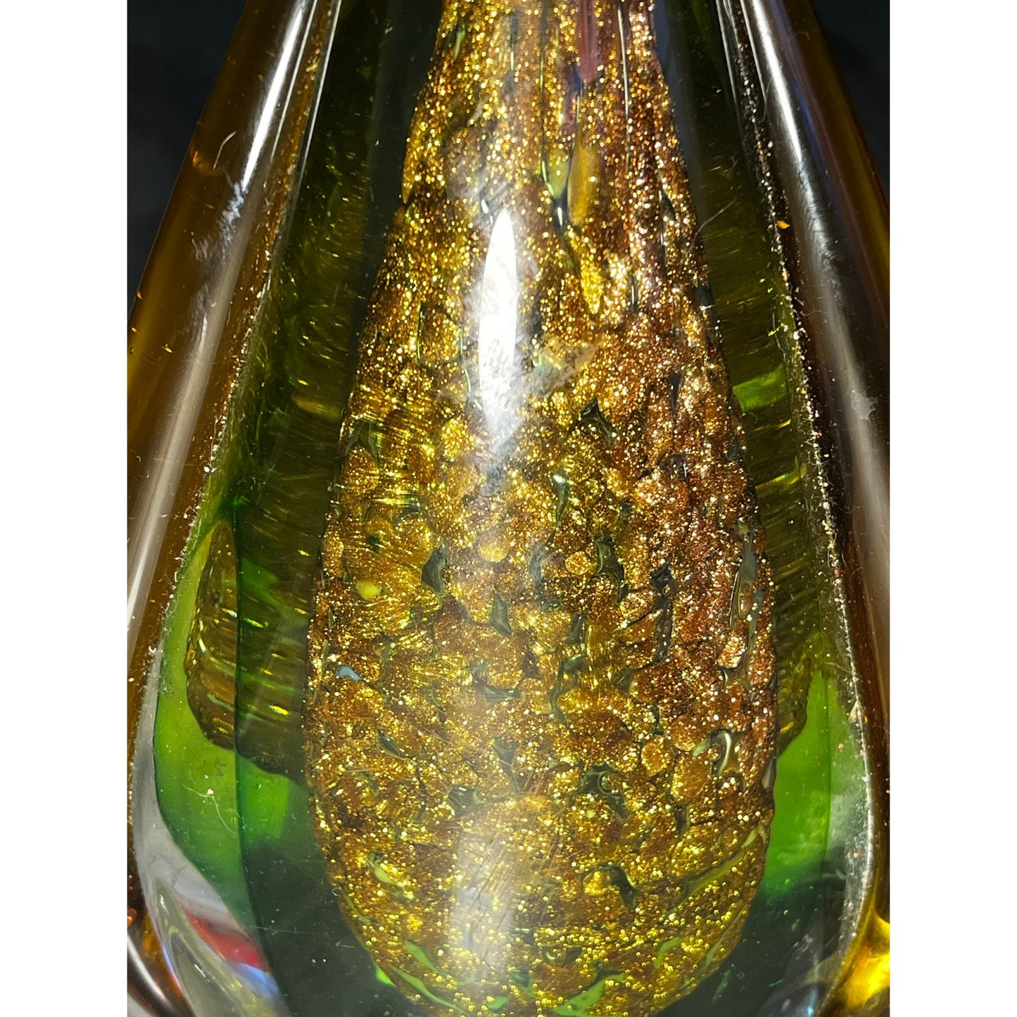 Mid Century Italian Murano Sommerso Gold Green Amber Glass Teardrop Dr - $55