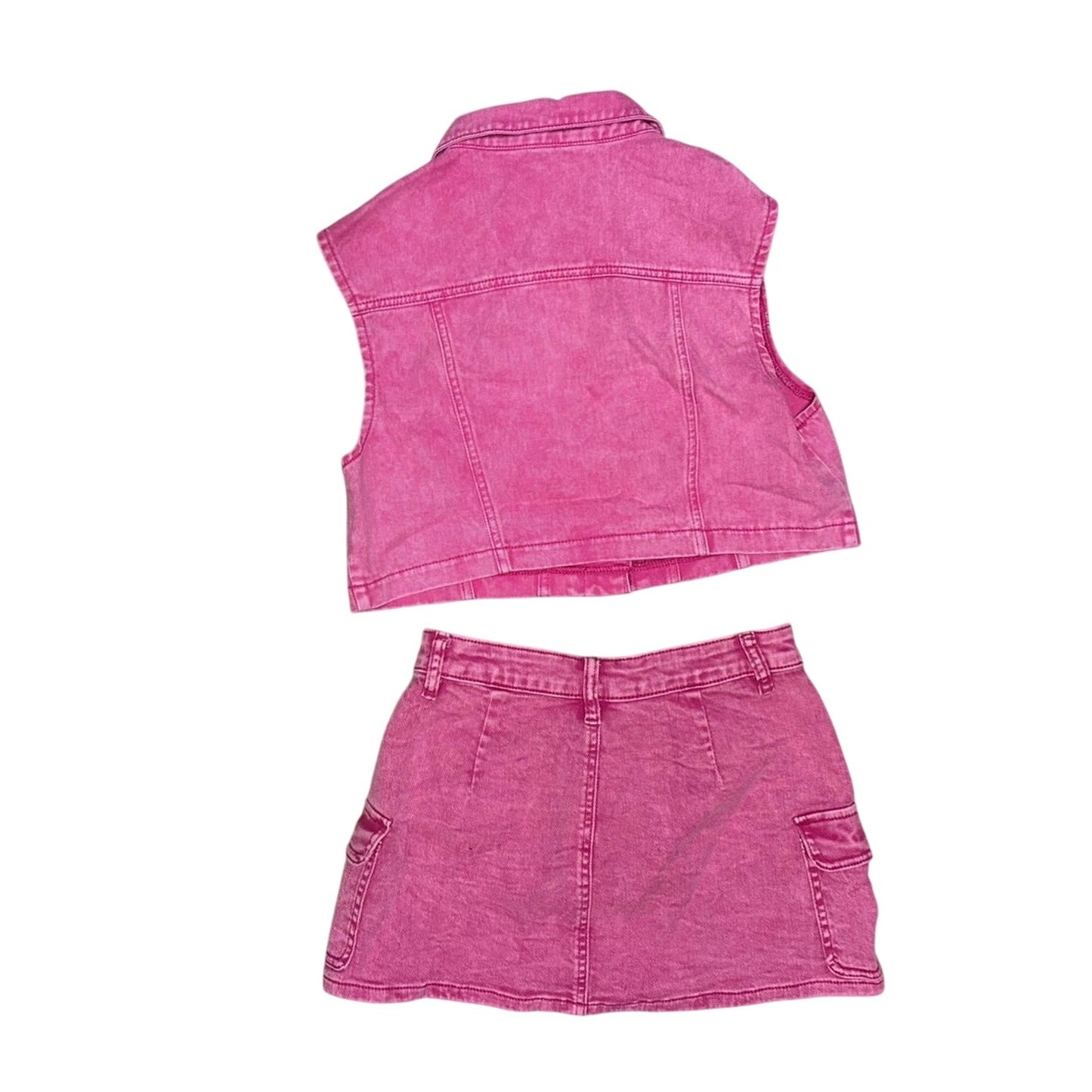 SHEIN Women’s 2 Piece Red Denim Set Jean Vest & Jean Skirt Size Small