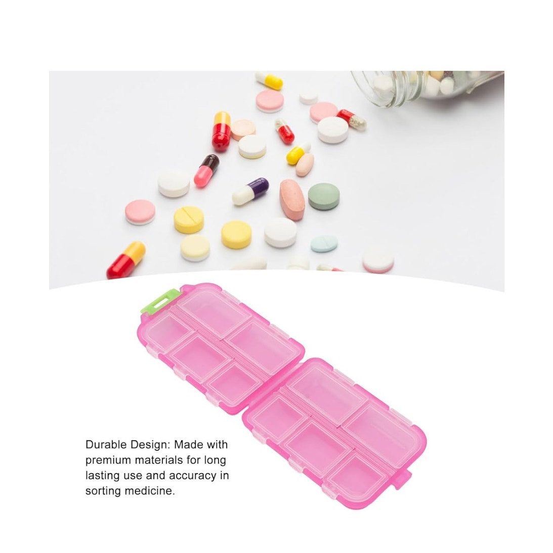 Pill Case,Pill Organizer,10 Compartments Buckle Lock Weekly Portable Medicine